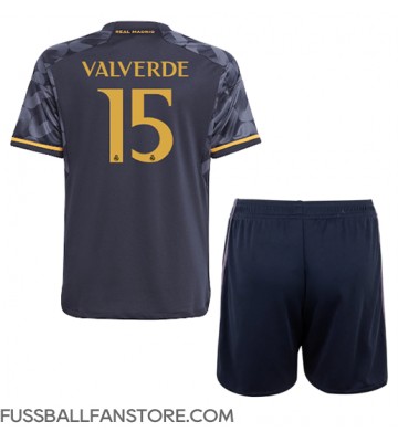 Real Madrid Federico Valverde #15 Replik Auswärtstrikot Kinder 2023-24 Kurzarm (+ Kurze Hosen)